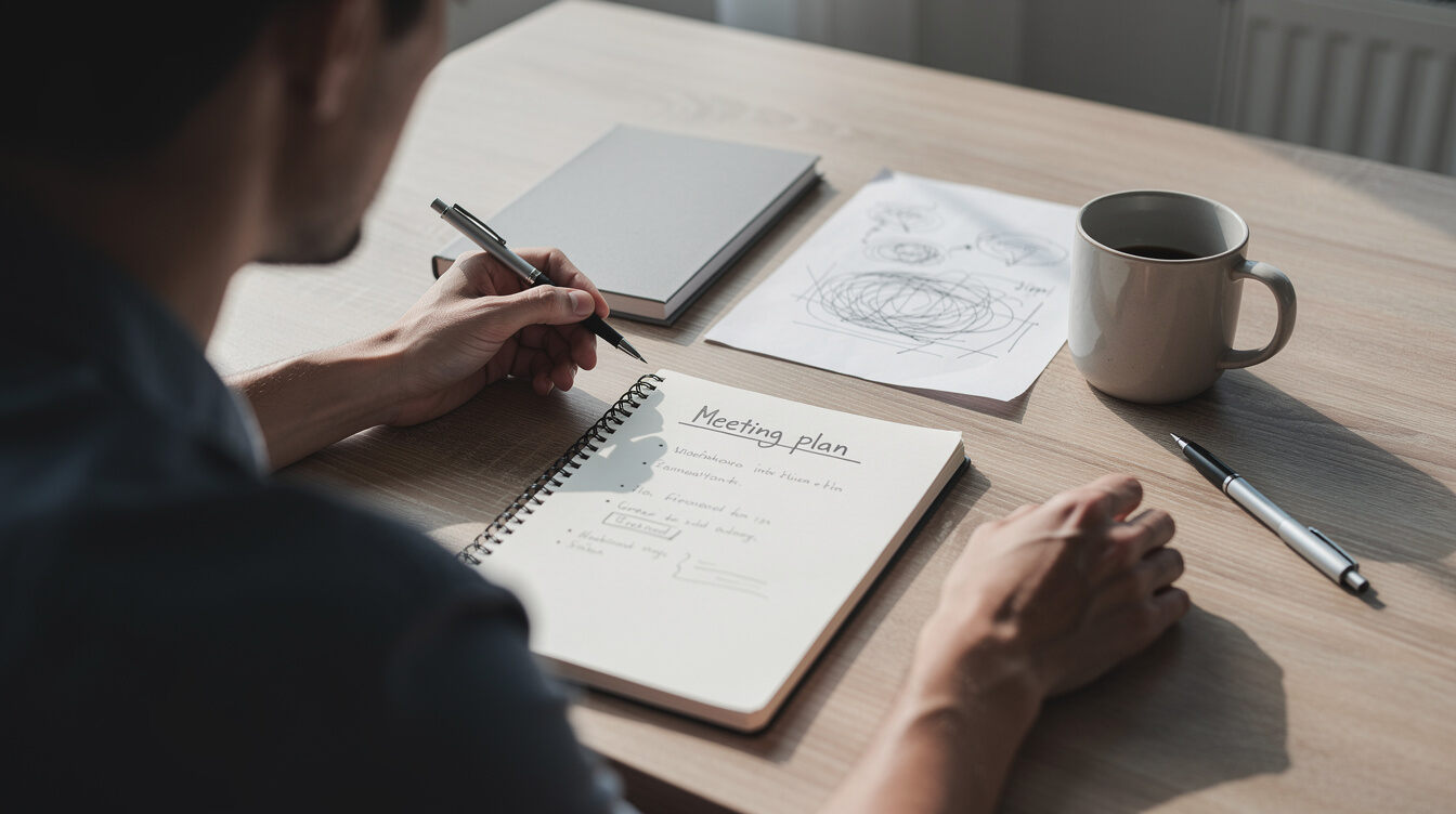 host preparing notes